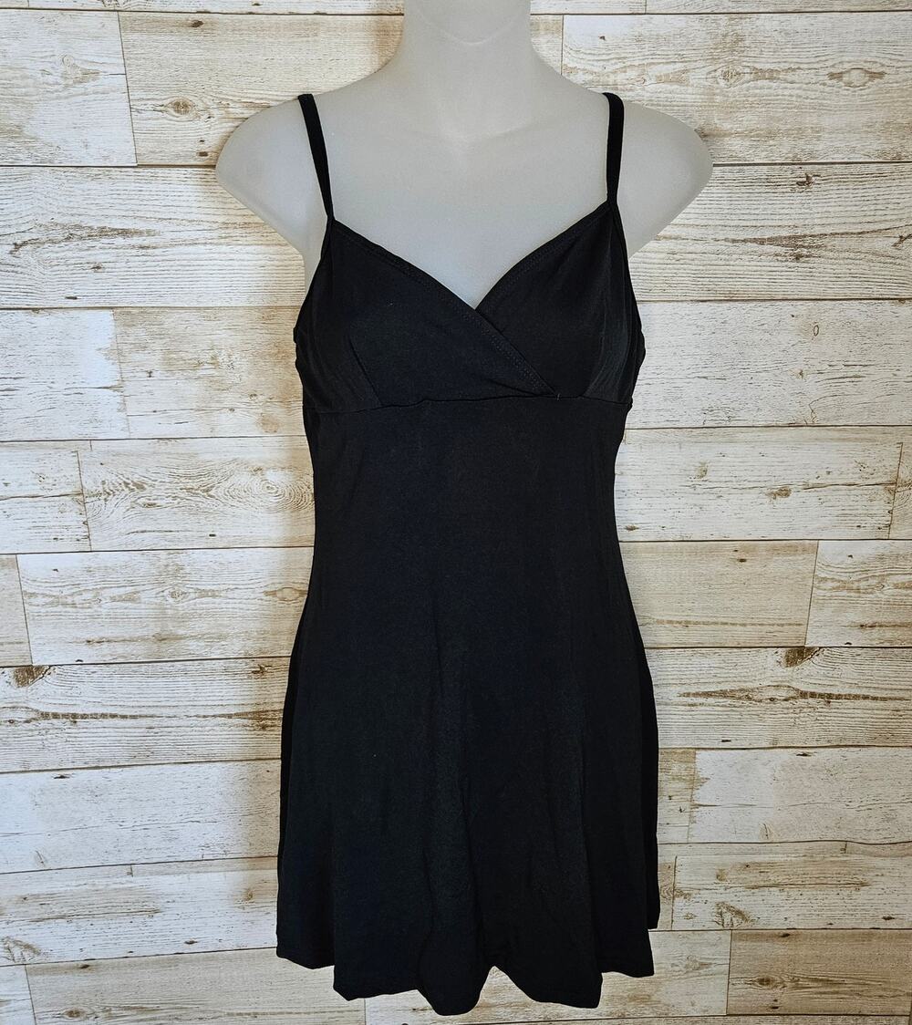 GUESS Slip Dress M Black Nightie Womens V-Neck Sleeveless Mini Stretch 2000s Y2K